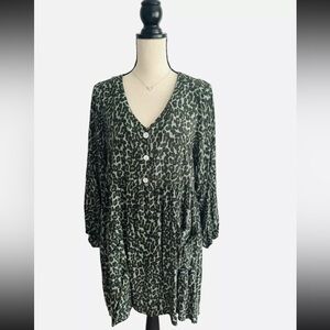 EUC Meritt Impressions Boutique Green Maple Grove Leopard Shift Dress Sz: Large